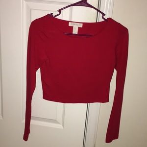 Red Long Sleeve Crop Top